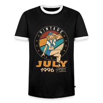 July 1996 July Birthday Present July 1996 - Men's Ringer Shirt - black/white - Front - AI Model Female 172 light (172cm) & AI Model Male 178 light (178cm)