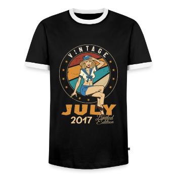 July 2017 July Birthday Gift July 2017 - Men's Ringer Shirt - black/white - Front - AI Model Female 172 light (172cm) & AI Model Male 178 light (178cm)