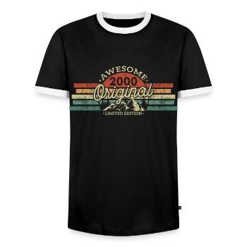 Vintage 2000 Birthday Vintage - Men's Ringer Shirt - black/white - Front - AI Model Female 172 light (172cm) & AI Model Male 178 light (178cm)