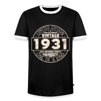 Gift 1931 Vintage 92/93 Years - Men's Ringer Shirt - black/white - Front - AI Model Female 172 light (172cm) & AI Model Male 178 light (178cm)