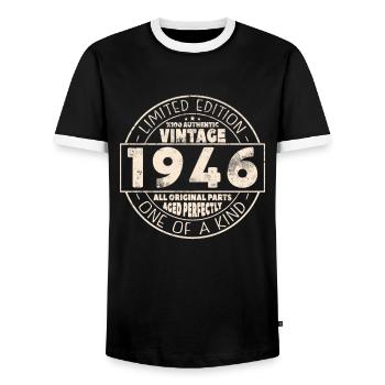 Cadeau d’anniversaire Vintage 1946 - T-shirt contrasté Homme - noir/blanc - Devant - AI Model Female 172 light (172cm) & AI Model Male 178 light (178cm)