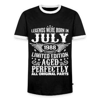 Juillet 1988 | Anniversaire 1988 Né en juillet 1988 - T-shirt contrasté Homme - noir/blanc - Devant - AI Model Female 172 light (172cm) & AI Model Male 178 light (178cm)