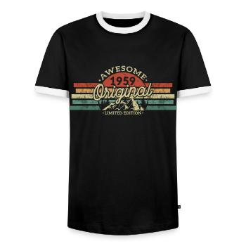 Orig. Vintage 1959 - 64/65 J. Gift - Men's Ringer Shirt - black/white - Front - AI Model Female 172 light (172cm) & AI Model Male 178 light (178cm)