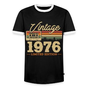 1976 Jubilé 47/48 ans - T-shirt contrasté Homme - noir/blanc - Devant - AI Model Female 172 light (172cm) & AI Model Male 178 light (178cm)