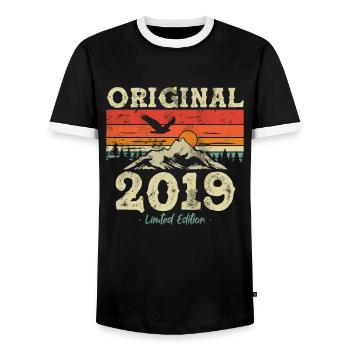 Geburtstagsgeschenk 2019 4/5 Jahre - Männer Kontrast-T-Shirt - Schwarz/Weiß - Vorne - AI Model Female 172 light (172cm) & AI Model Male 178 light (178cm)