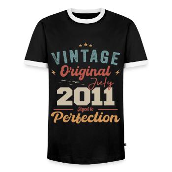 July 2011 Birthday July 2011 Original 2011 July - Men's Ringer Shirt - black/white - Front - AI Model Female 172 light (172cm) & AI Model Male 178 light (178cm)