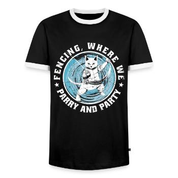Katzen Fechter gamer lustiges Fechten Sport Katzen - Männer Kontrast-T-Shirt - Schwarz/Weiß - Vorne - AI Model Female 172 light (172cm) & AI Model Male 178 light (178cm)