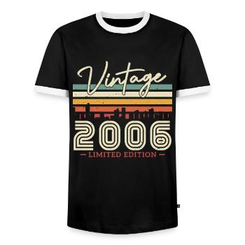 Vintage Gift 2006 17/18 Years - Men's Ringer Shirt - black/white - Front - AI Model Female 172 light (172cm) & AI Model Male 178 light (178cm)