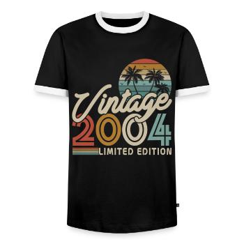 Cadeau d’anniversaire vintage 2004 - T-shirt contrasté Homme - noir/blanc - Devant - AI Model Female 172 light (172cm) & AI Model Male 178 light (178cm)