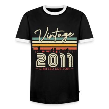 Vintage Geburtstagsgeschenk 2011 12/13 J. - Männer Kontrast-T-Shirt - Schwarz/Weiß - Vorne - AI Model Female 172 light (172cm) & AI Model Male 178 light (178cm)