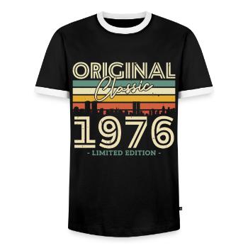 Vintage 1976 Birthday Gift - Men's Ringer Shirt - black/white - Front - AI Model Female 172 light (172cm) & AI Model Male 178 light (178cm)
