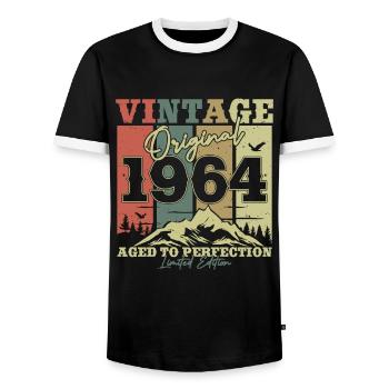 Original 1964 Vintage Birthday Year - Men's Ringer Shirt - black/white - Front - AI Model Female 172 light (172cm) & AI Model Male 178 light (178cm)