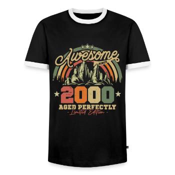 Vintage 2000 Gift 23/24 Years - Men's Ringer Shirt - black/white - Front - AI Model Female 172 light (172cm) & AI Model Male 178 light (178cm)