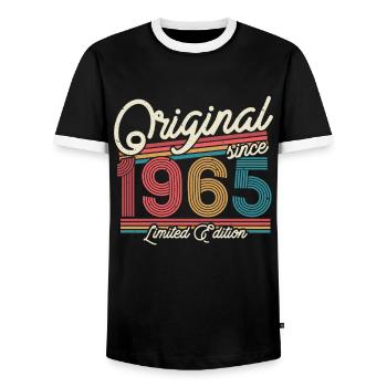 Gift 1965 vintage 58/59 years - Men's Ringer Shirt - black/white - Front - AI Model Female 172 light (172cm) & AI Model Male 178 light (178cm)