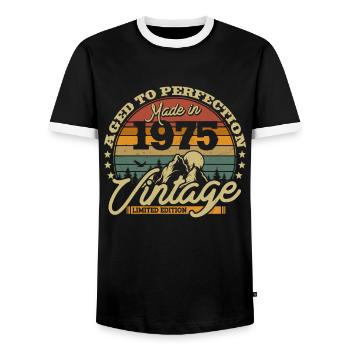 Cadeau vintage 1975 Anniversaire - T-shirt contrasté Homme - noir/blanc - Devant - AI Model Female 172 light (172cm) & AI Model Male 178 light (178cm)