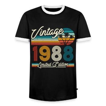 Gift 35/36 Vintage 1988 - Men's Ringer Shirt - black/white - Front - AI Model Female 172 light (172cm) & AI Model Male 178 light (178cm)