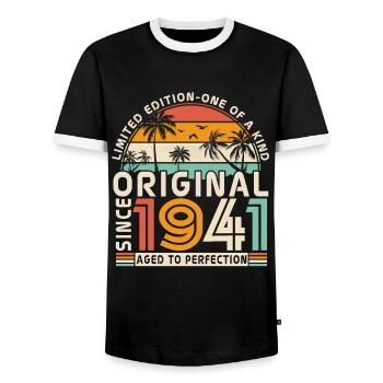 Cadeau 82-83e anniversaire 1941 - T-shirt contrasté Homme - noir/blanc - Devant - AI Model Female 172 light (172cm) & AI Model Male 178 light (178cm)