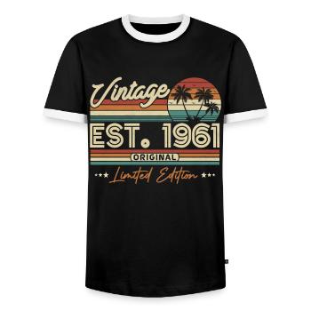 Vintage Birthday Gift 1961 62/63 years - Men's Ringer Shirt - black/white - Front - AI Model Female 172 light (172cm) & AI Model Male 178 light (178cm)