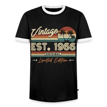 Nostalgisches 1966 Vintage Geburtstags-Shirt - Männer Kontrast-T-Shirt - Schwarz/Weiß - Vorne - AI Model Female 172 light (172cm) & AI Model Male 178 light (178cm)