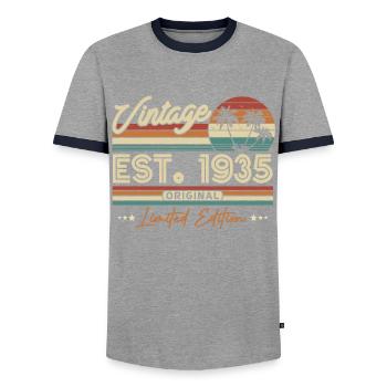 Millésime 1935 Anniversaire - 88/89 ans - T-shirt contrasté Homme - gris/marine  - Devant - AI Model Female 172 light (172cm) & AI Model Male 178 light (178cm)