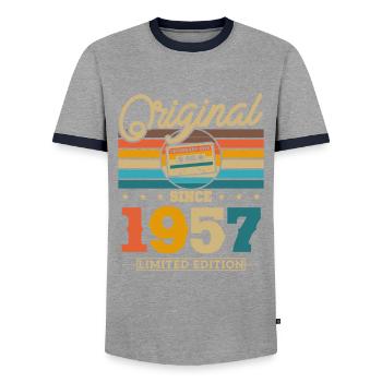 Vintage 1957 Anniversaire Rétro - T-shirt contrasté Homme - gris/marine  - Devant - AI Model Female 172 light (172cm) & AI Model Male 178 light (178cm)