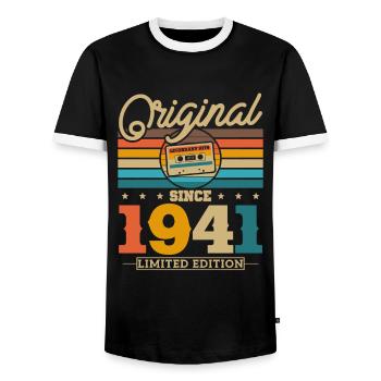 Originals 1941 82/83 Year Vintage Birthday - Men's Ringer Shirt - black/white - Front - AI Model Female 172 light (172cm) & AI Model Male 178 light (178cm)