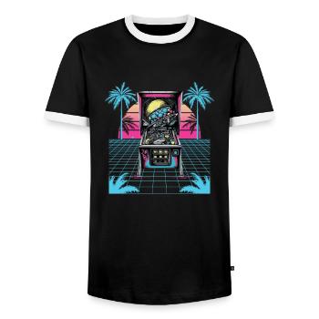 Pinball Flipperautomat Arcade Gamer Retrowave - Men's Ringer Shirt - black/white - Front - AI Model Female 172 light (172cm) & AI Model Male 178 light (178cm)
