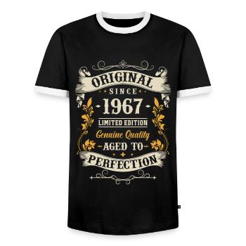 Vintage 1967 - 56 years - Men's Ringer Shirt - black/white - Front - AI Model Female 172 light (172cm) & AI Model Male 178 light (178cm)