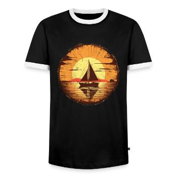 Sailboat Sailing Ship Sailing Yacht Vintage Sailing - Men's Ringer Shirt - black/white - Front - AI Model Female 172 light (172cm) & AI Model Male 178 light (178cm)