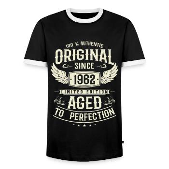 Vintage 1962 Gift Idea - Men's Ringer Shirt - black/white - Front - AI Model Female 172 light (172cm) & AI Model Male 178 light (178cm)