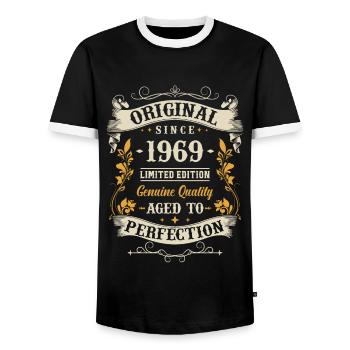 Cadeau d’anniversaire emblématique 1969 54 ans - T-shirt contrasté Homme - noir/blanc - Devant - AI Model Female 172 light (172cm) & AI Model Male 178 light (178cm)
