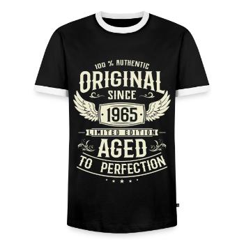 1965 Vintage: 58/59 Years Birthday Present - Men's Ringer Shirt - black/white - Front - AI Model Female 172 light (172cm) & AI Model Male 178 light (178cm)