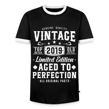 Retro Gift 2019 4/5 years - Men's Ringer Shirt - black/white - Front - AI Model Female 172 light (172cm) & AI Model Male 178 light (178cm)