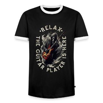 Gitarristen E-Gitarren lustige Sprüche - Männer Kontrast-T-Shirt - Schwarz/Weiß - Vorne - AI Model Female 172 light (172cm) & AI Model Male 178 light (178cm)
