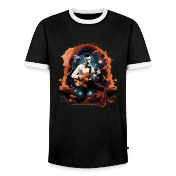 Gitarren E-Gitarren-Saiten E-Gitarre Musiker - Männer Kontrast-T-Shirt - Schwarz/Weiß - Vorne - AI Model Female 172 light (172cm) & AI Model Male 178 light (178cm)