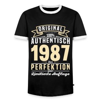 Vintage Geburtstagsgeschenk '87 - Männer Kontrast-T-Shirt - Schwarz/Weiß - Vorne - AI Model Female 172 light (172cm) & AI Model Male 178 light (178cm)