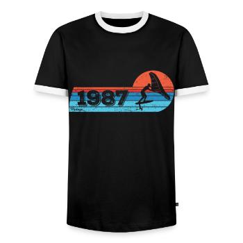 Wingfoil Surfer Anniversaire Vintage 1987 Né - T-shirt contrasté Homme - noir/blanc - Devant - AI Model Female 172 light (172cm) & AI Model Male 178 light (178cm)