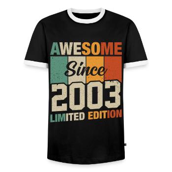 Millésime Anniversaire 20/21 ans - T-shirt contrasté Homme - noir/blanc - Devant - AI Model Female 172 light (172cm) & AI Model Male 178 light (178cm)