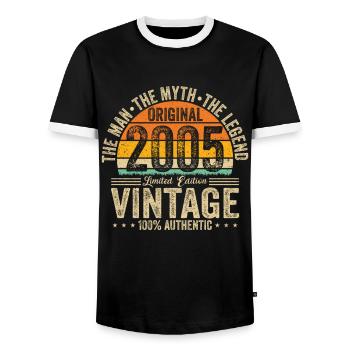 Mythos 2005 Limited Edition - Men's Ringer Shirt - black/white - Front - AI Model Female 172 light (172cm) & AI Model Male 178 light (178cm)