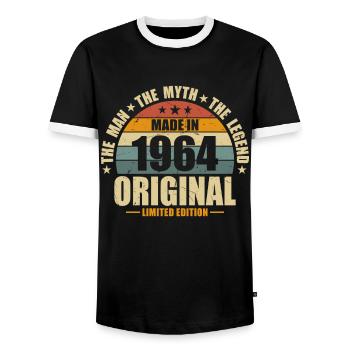 Mythos 1964 Limited Edition - Men's Ringer Shirt - black/white - Front - AI Model Female 172 light (172cm) & AI Model Male 178 light (178cm)