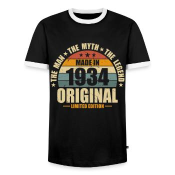 Legends 89/90 - 1934 Vintage - Men's Ringer Shirt - black/white - Front - AI Model Female 172 light (172cm) & AI Model Male 178 light (178cm)