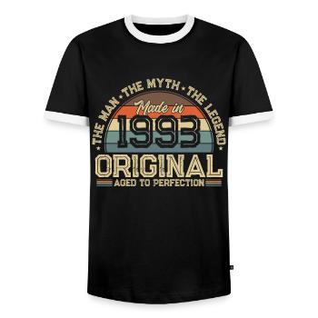Legendary 1993 Birthday - Men's Ringer Shirt - black/white - Front - AI Model Female 172 light (172cm) & AI Model Male 178 light (178cm)