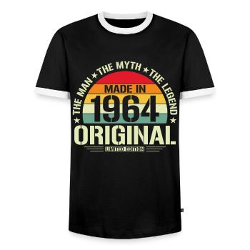 Unique 1964 - Men's Ringer Shirt - black/white - Front - AI Model Female 172 light (172cm) & AI Model Male 178 light (178cm)