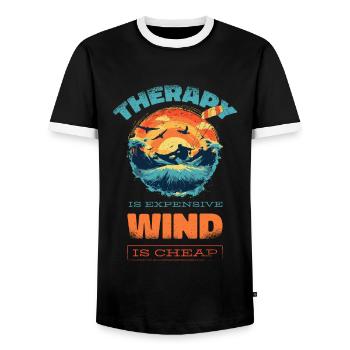 Kitesurf Kiteboard Kitesurfing Vintage Funny - Men's Ringer Shirt - black/white - Front - AI Model Female 172 light (172cm) & AI Model Male 178 light (178cm)