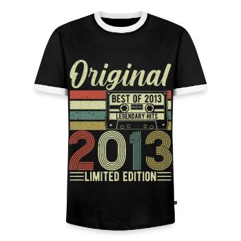 2013 - Vintage 10th Birthday - Men's Ringer Shirt - black/white - Front - AI Model Female 172 light (172cm) & AI Model Male 178 light (178cm)