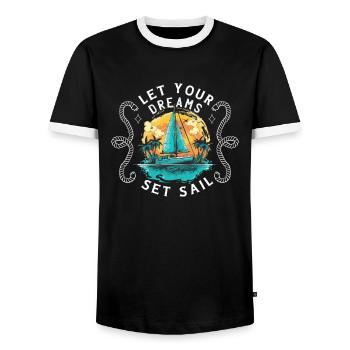Sailor Sailboat Sailing Ship Sailing Yacht - Men's Ringer Shirt - black/white - Front - AI Model Female 172 light (172cm) & AI Model Male 178 light (178cm)