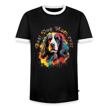 Dog Mom Dog Breed English Springer Spaniel - Men's Ringer Shirt - black/white - Front - AI Model Female 172 light (172cm) & AI Model Male 178 light (178cm)