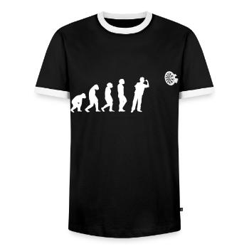 Darts Dartscheibe Dartpfeile Dartspiel Evolution - Männer Kontrast-T-Shirt - Schwarz/Weiß - Vorne - AI Model Female 172 light (172cm) & AI Model Male 178 light (178cm)