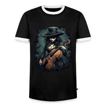 Cello Player Cellist Musician Music Cello - Men's Ringer Shirt - black/white - Front - AI Model Female 172 light (172cm) & AI Model Male 178 light (178cm)