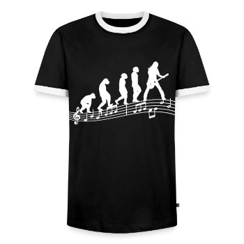 Gitarristen E-Gitarren Akustik-Gitarre Evolution - Männer Kontrast-T-Shirt - Schwarz/Weiß - Vorne - AI Model Female 172 light (172cm) & AI Model Male 178 light (178cm)